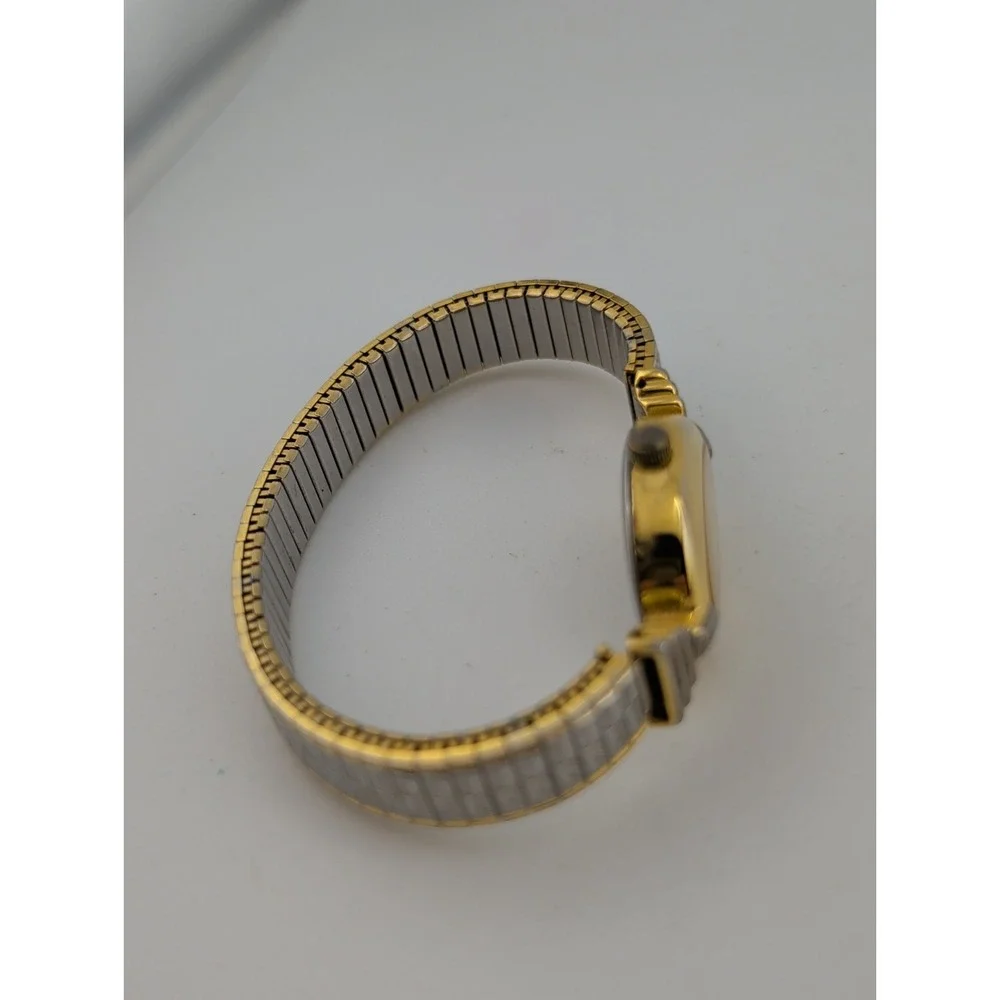 Vtg Revlon Women's Watch 20mm Gold Case Two Tone Stretch Band- New Battery